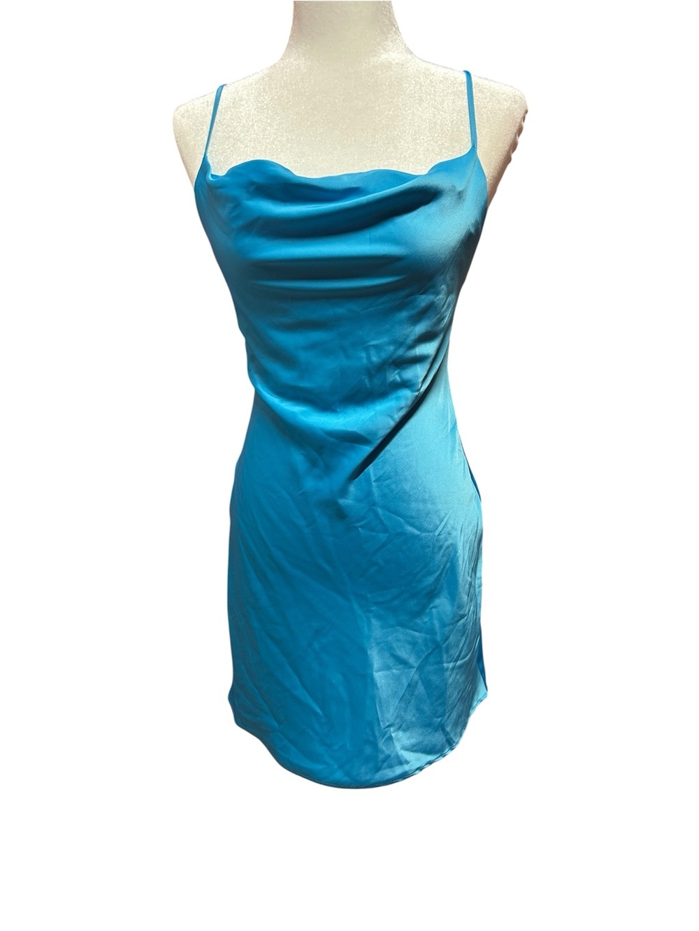Urban Outfitters MalloryTurquoiseSatin Mini Slip Dress with Cowl Neck